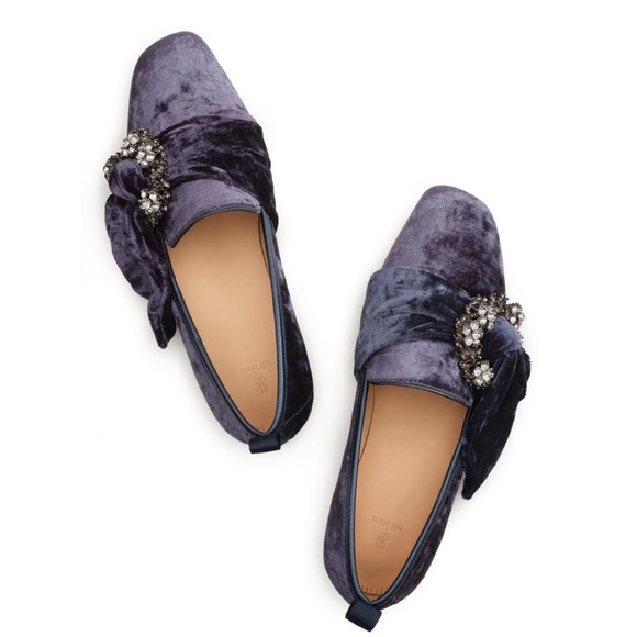 NIB Anthropologie Bill Blass Velvet Leather Blue Crystal Loafers - Picture 8 of 8